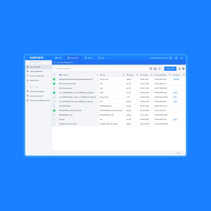 The Kurtosys platform after redesign, showing a unified shell with consistent type system and navigation.