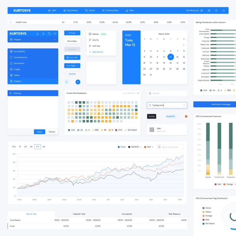 Kurtosys component library showing reusable interface patterns.