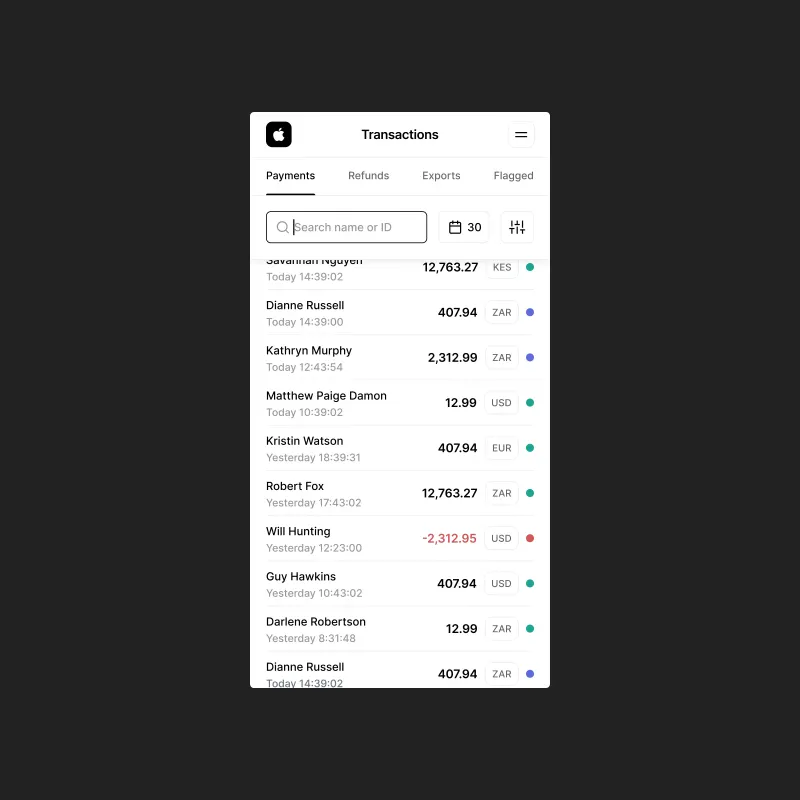 Peach mobile dashboard