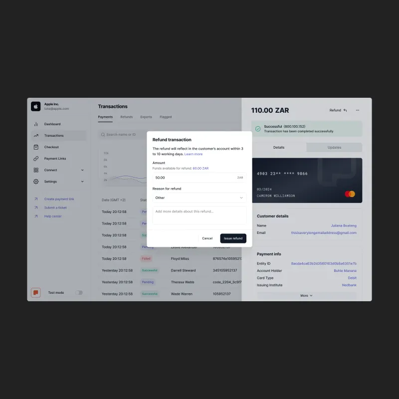 Peach refund modal