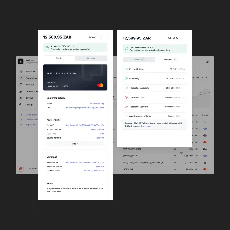 Peach transaction detail panel