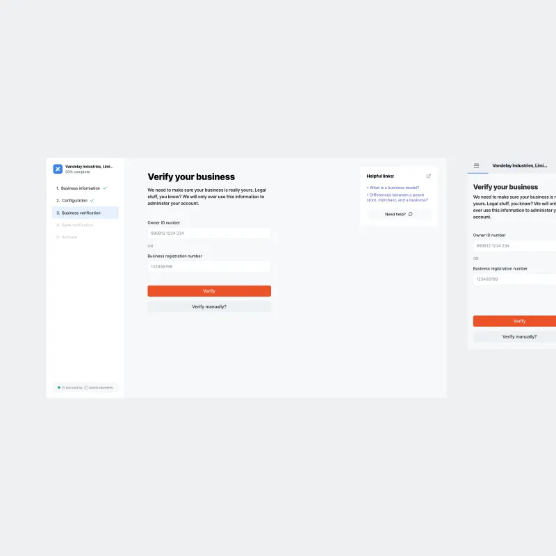 Peach business verification step